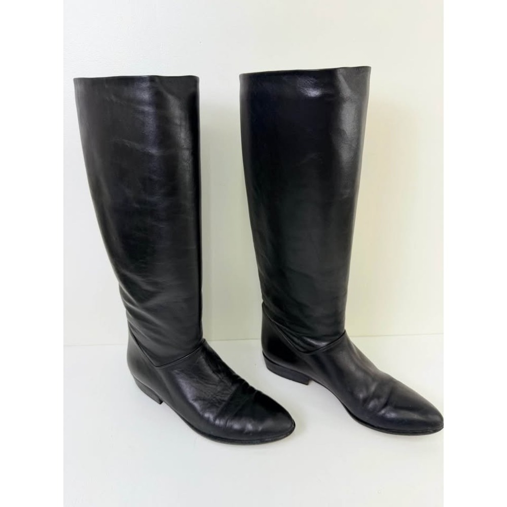 Vintage Hana Mackler Made in Italy Black Leather Knee High Riding Boots 9N
